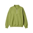 thumbnail image 3 of Vivianyo HD Women's Over Size Drop Shoulder Quarter Zip Fall Sweatshirt, Womens Stand Collar Ribbed Cuff and Hem Solid Winter Pullover Tops for Loungewear, Women's Army Green, Sizes S-2XL, 3 of 5