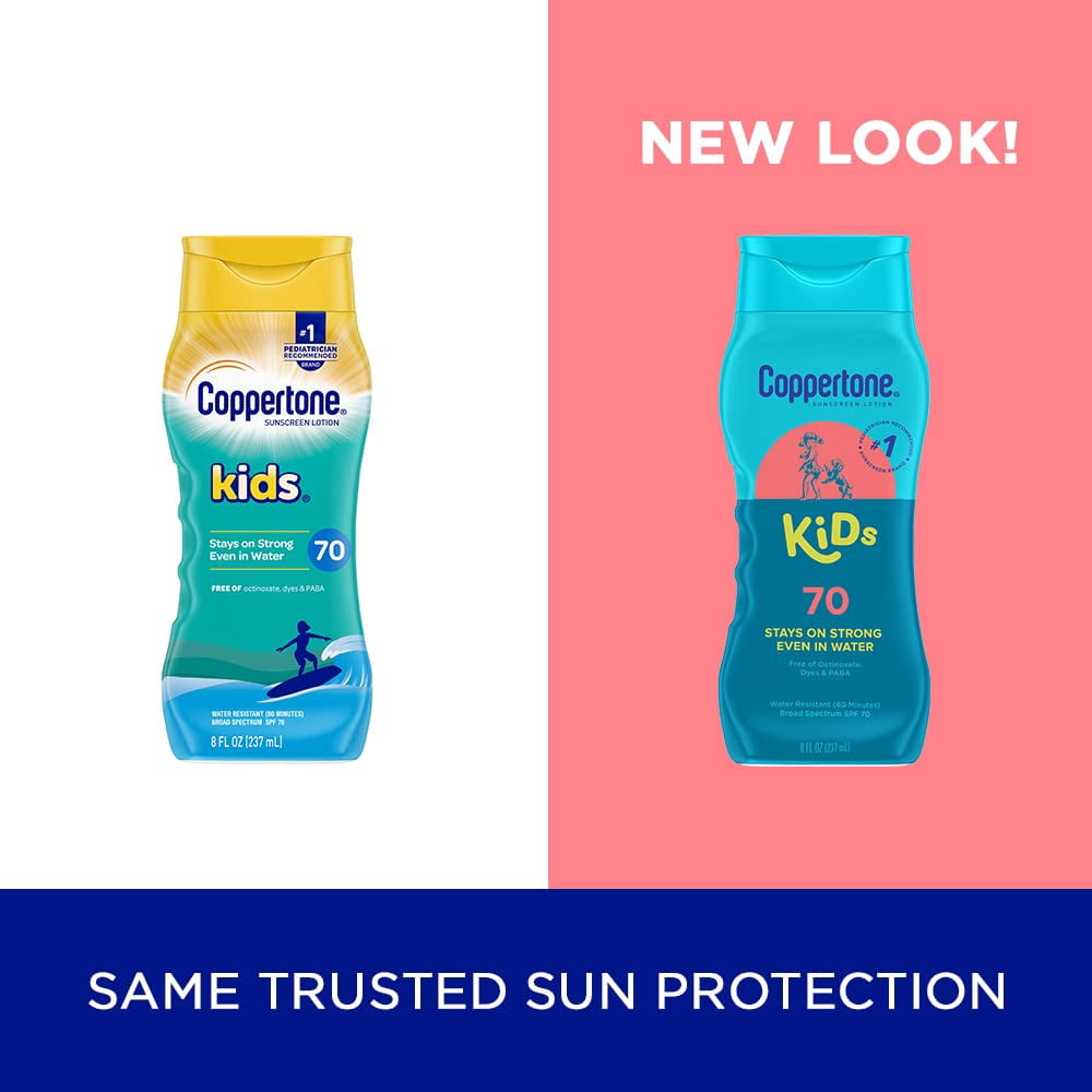 Coppertone Kids Sunscreen Lotion, SPF 70 Sunscreen for Kids, #1 Pediatrician Recommended Sunscreen Brand, Water Resistant Sunscreen SPF 70, 8 Fl Oz Bottle (Pack of 3)