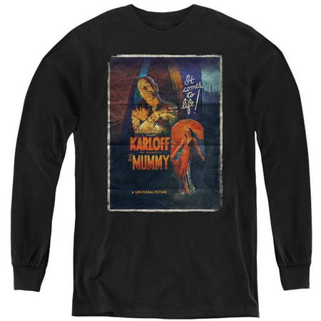Trevco Sportswear UNI1260-YL-2 Universal Monsters & Mummy One Sheet-Youth Long Sleeve T-Shirt, Black -