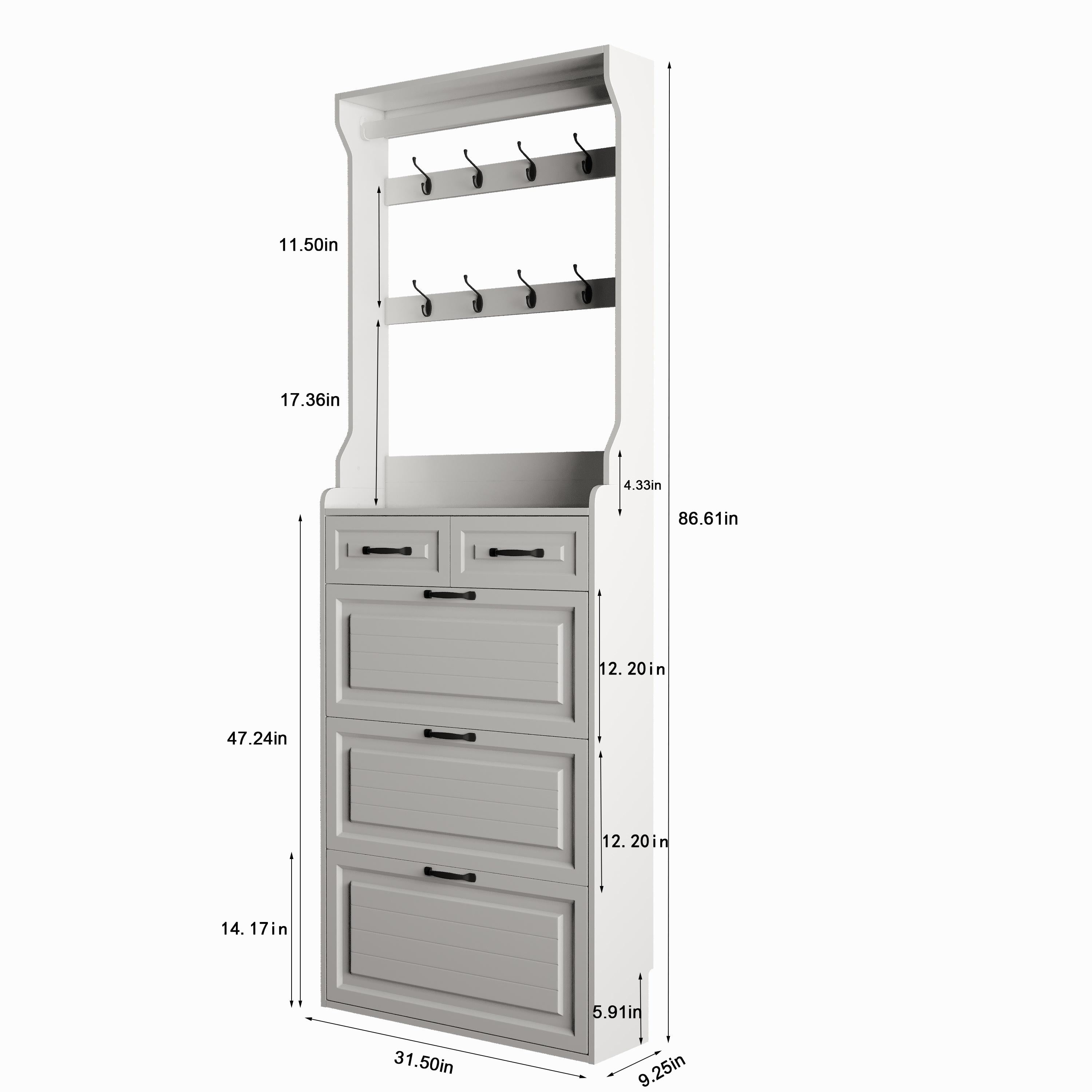 PORKISS Shoe Cabinet, Wooden Shoe Rack with 3 Doors and 2 Drawers,  Modern Tall Storage Organizer Hold to 28 Pairs Shoe for Entryway, White