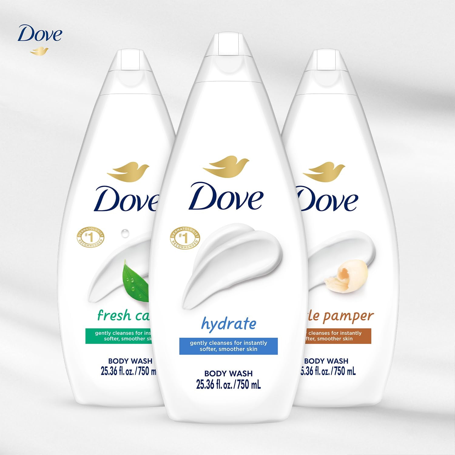 Dove Body Wash Value-Size Variety 3-Pack – Hydrate, Fresh Care, and Gentle Pamper, 25.36 Oz Ea