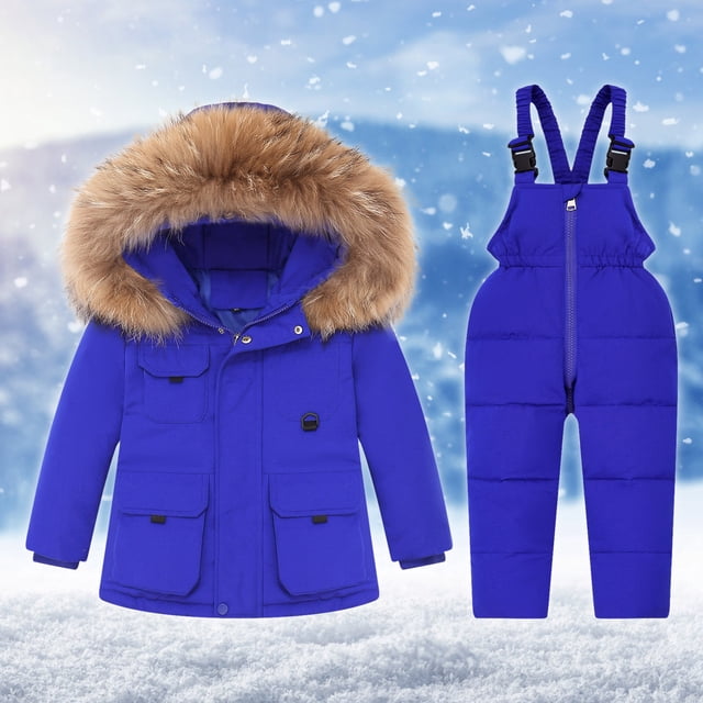 LSLJS Boys Girls Fashion Solid Color Down Jackets Keep Thickening Warm Outdoor Coat Jumpsuit Set