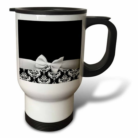 

Elegant and Classy White Ribbon Bow with white damask pattern and Classic Black Background 14oz Stainless Steel Travel Mug tm-56659-1