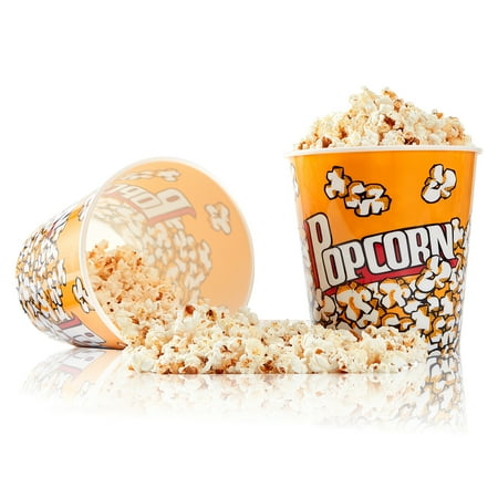 

RAYMEA Plastic Popcorn Containers Retro Style Reusable Popcorn Buckets for Movie Night 7.1”x7.1”x5.1” - 2 Pack