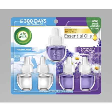 Air Wick Plug-In Scented Oil Air Freshener Warmer Refills, Fresh Linen and Lavender, 5 Count