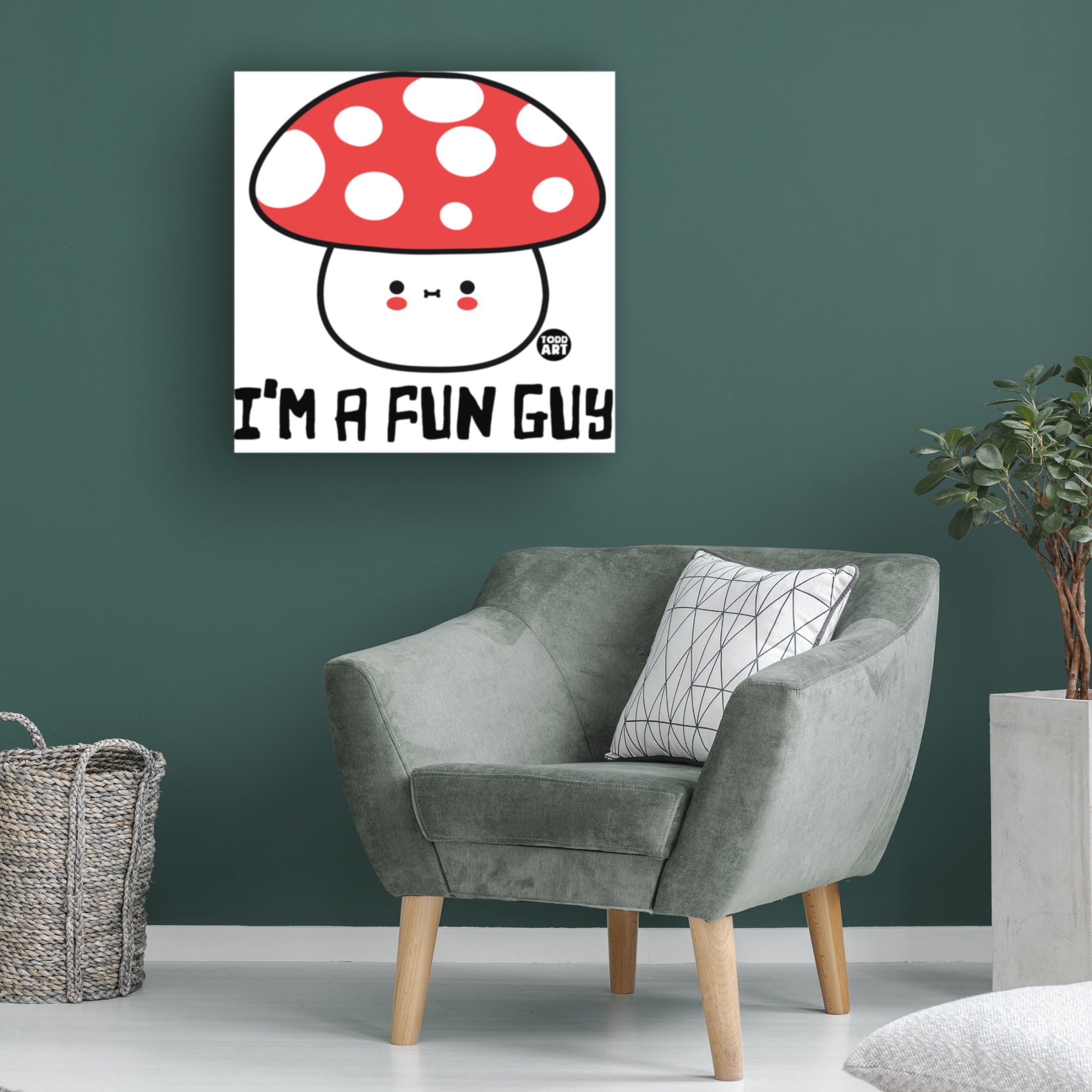 Canvas Wall Art - toddart 'Fun Guy Mushroom' Wall Art for Living Room, Bedroom, or Office Décor by Trademark Fine Art - 24 x 24 Inches