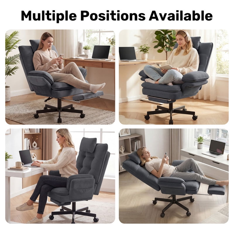 Hawsaiy Big and Tall Office Chair with Footrest, Ergonomic Executive Desk Chair with Flip-Up Arms, Reclining High Back Computer Chair with Headrest & Side Pockets, Dark Gray