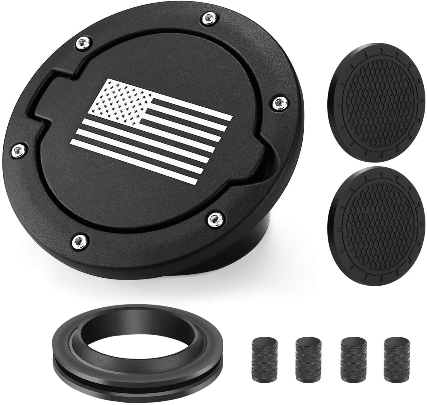 ICARS Black Powder Coated Steel Gas Fuel Tank Gas Cap Cover Accessories for 2007 2008 2009 2010 2011 2012 2013 2014 2015 2016 2017 Jeep Wrangler JK & Unlimited