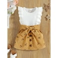 thumbnail image 2 of Franhais Baby Girls 2PCS Skirt Set, Sleeveless Ruffle O-Neck Tops Shirt, Floral Waist Belt Short Skirt, Toddler Summer Outfits, 2 of 8
