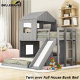 thumbnail image 2 of BELLEMAVE Bunk Beds Twin over Full Size, Playhouse Bunk Bed with Slide, Roof, Window, Ladder and Full-Length Guardrail,House Bunk Beds for Teens(Gray), 2 of 12