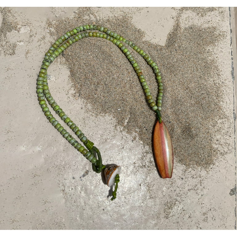 Waterproof Hand-Carved Wooden Surfboard Hand-Beaded Necklace with