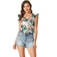 thumbnail image 1 of INSPIRE CHIC Camiseta Sin Mangas Con Cuello Cuadrado Y Volantes Estampado Tropical Para Mujer Blanco M, 1 of 6