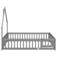 thumbnail image 5 of Full Wood House-Shaped Headboard Floor Bed Mattress Foundation with Fence, Bed Frame Storage Bed w/ Wooden Slats for Boy Girl, No Box Spring Needed, Easy Assembly, 5 of 9