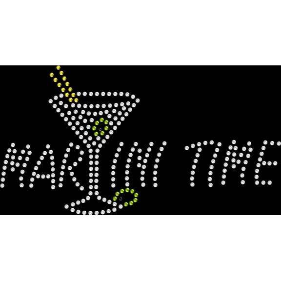 Rhinestone Bling Sparkle Iron On Transfer DIY Martini Time Glass Olives