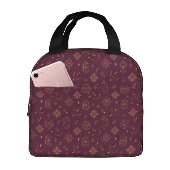ZICANCN Insulated Lunch Bag for Women Men, Red Moon Stars Drawing Reusable Cute Lunch Bags for Picnic School Work Office