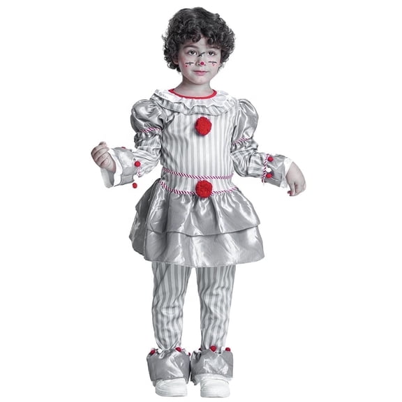 Kids Clown Costume Halloween, Classic Movies Character Fancy Dress Suit for Boys Girls Carnival Party 3-10 Years