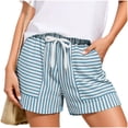 thumbnail image 3 of Tqcoqu Women's Summer Casual Shorts with Pockets,Striped Drawstring Elastic Waist Y2k Shorts,2026 Spring Summer Trendy Pants,Light Blue Women's S-XXL, 3 of 7