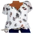 thumbnail image 1 of Womens V Neck T Shirts Plus Size Short Sleeve Blouse Lace Up Drawstring Loose Tops Summer Tee, 1 of 2