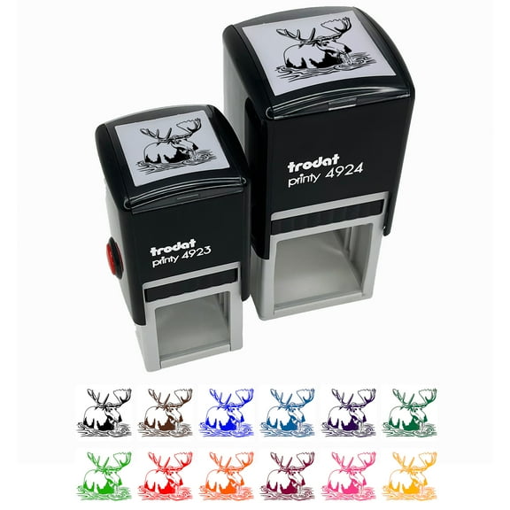 Moose Wading in Water Self-Inking Rubber Stamp Ink Stamper - Black Ink - Small 1 Inch