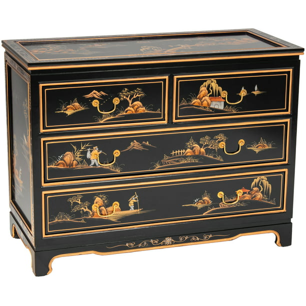Oriental Furniture Black Lacquer, Black Lacquer Dresser Furniture