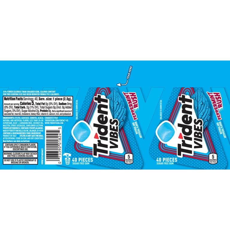 Trident Vibes Sugar Free Gum, Peppermint Rush, Regular Size, 40