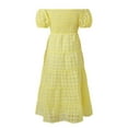 thumbnail image 5 of Vestido corto de mujer con hombros descubiertos y mangas abullonadas, corte A, bajo con volantes, tejido de poliéster, tallas S-XXL, perfecto para fiestas de verano y vacaciones., 5 of 5
