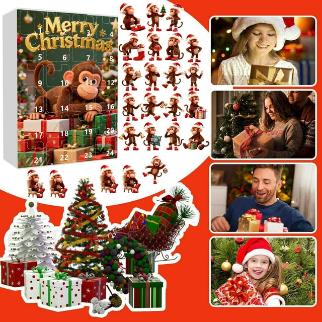 TIELUTT Xmas 2D Cartoon Monkey Hanging Ornament Advent Potty Timer for Toddler Large Stopwatch Clock Kids Timer for Homework Battery String Lights Mini with Timer Countdown to Christmas Calendar Cand