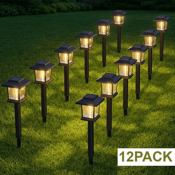 Solar Pathway Lights Outdoor, Black/Brown Upgraded LED Waterproof Solar Lights Outdoor, Up to 12Hrs, Auto On/Off, Garden Decor for Yard, Driveway, Walkway, Warm White