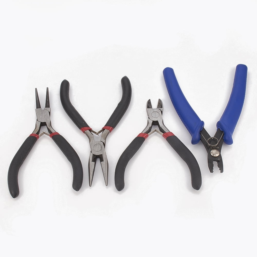 45# Carbon Steel Jewelry Plier Sets including Wire Cutter Plier Round Nose Plier Side Cutting Plier and Crimping Plier Black 16x11.5x3cm