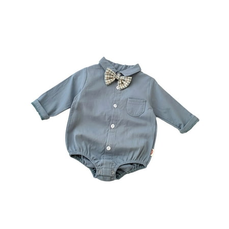 

elfinBE Infant Baby Boy Gentleman Bow Tie Handsome Shirt One-piece Romper 3-18M