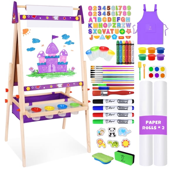 JOYOOSS Kids Double-Sided Wooden Art Easel with 98  Accessories JOY131