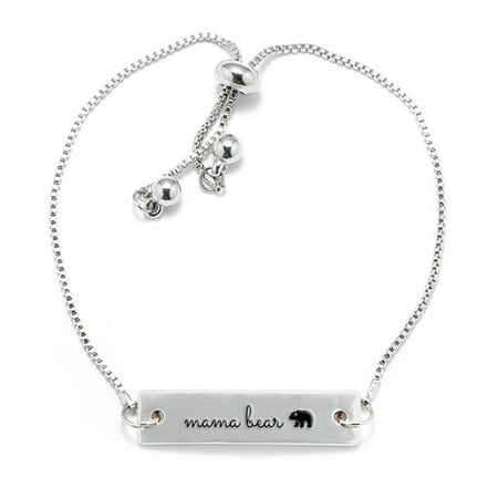 Chicago Bears Rubber Bracelet - Mama Bear Silver Bar Adjustable Bracelet