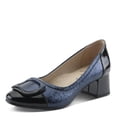 thumbnail image 2 of Azura Women's BABYSTEPS Slip-On Pump – Metallic Leather with Sculptural Buckle and Architectural Block Heel, 2 of 9