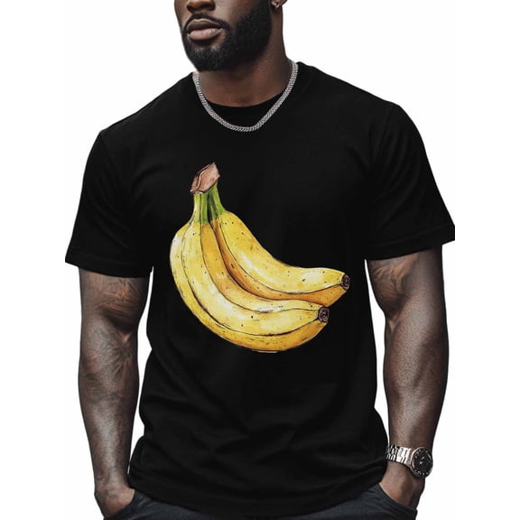 Banana Men's T Shirts T-Shirt for Men Crew Neck Tees Cotton Tops, Black, S