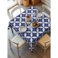 thumbnail image 2 of Retro Rhombus Suqare Tablecloth - 60 x 60 Inch, Morocco Abstract Geometric Art Navy Blue Waterproof & StainResistant Tablecloth, Washable Oil-proof Table Cover for Dining/Party/Wedding/Camping/Buffet, 2 of 9