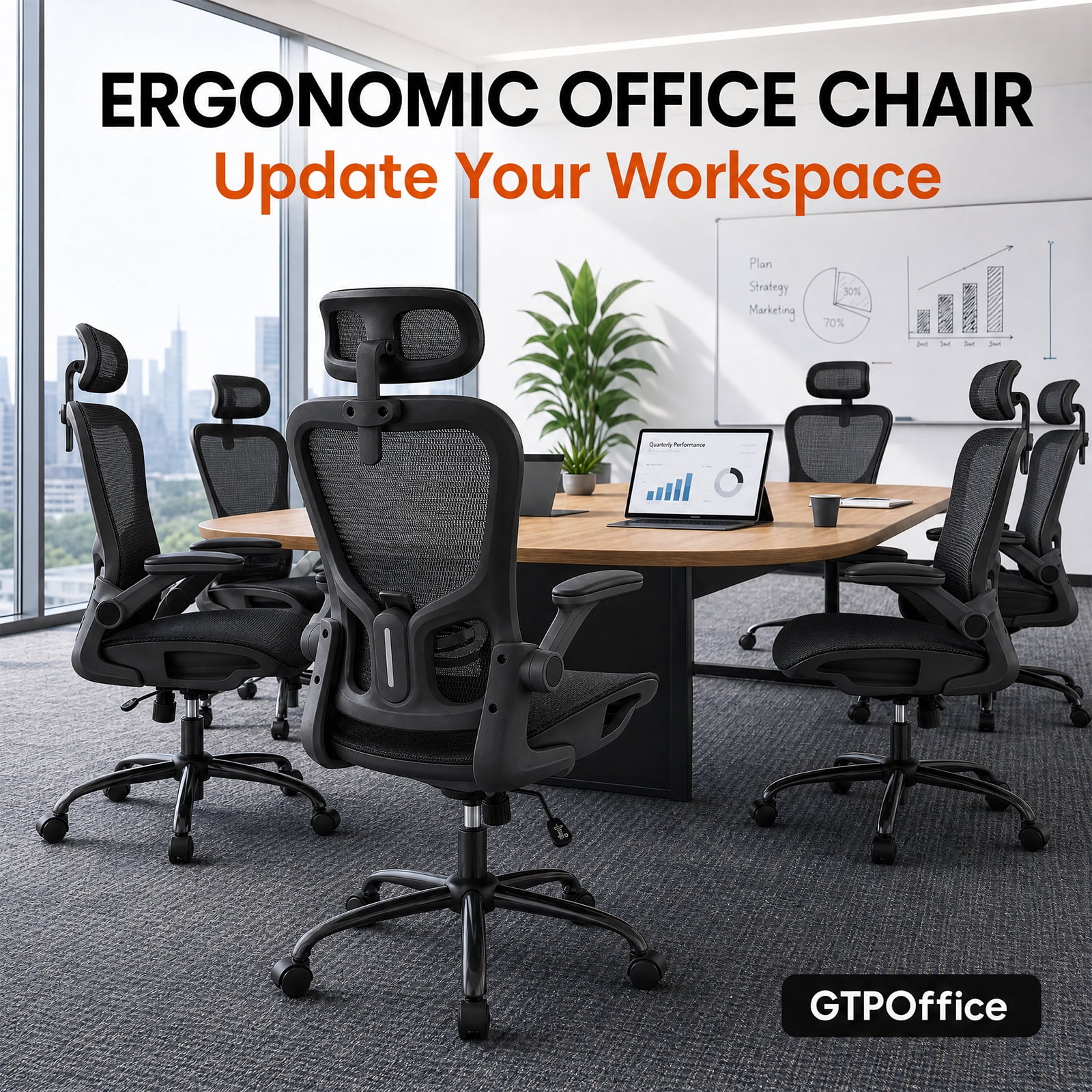 LUCKLIFE Ergonomic Mesh Office Chair, High Back Task Chair with Flip-up Arms, Adjustable Headrest & Lumbar Support for Home Office, Black