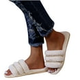 thumbnail image 4 of Anuirheih Plush Slippers Women, Open Toe Casual Sandals Slip On Shoes Soft Home Sandals Indoor Outdoor(White), 4 of 9