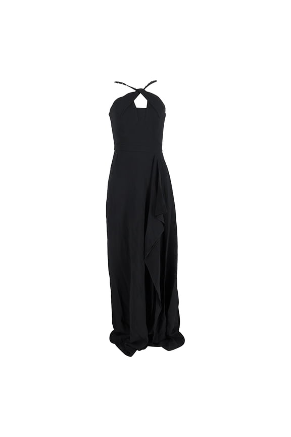 Pre-Owned Roland Mouret Embellished-Strap Ruffled Maxi Dress in Black Viscose