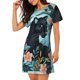thumbnail image 2 of Fotbe Panther Floral Illustration Bata de Dormir para Mujer con Estampado, Camisón de Algodón de Manga Corta, Ropa de Dormir Casual, 2 of 6