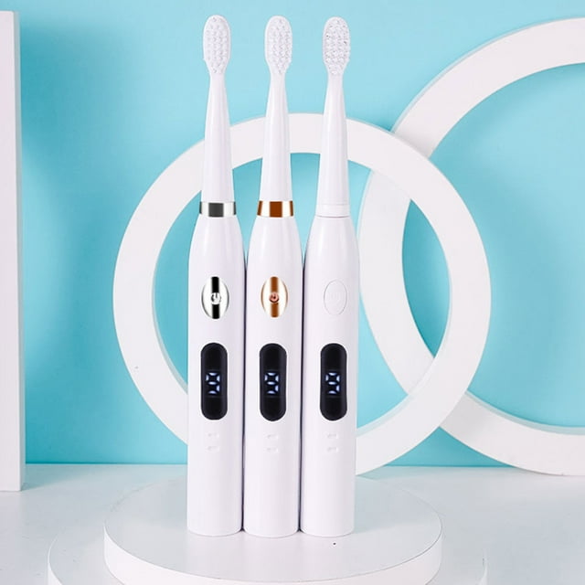 Fiudx Cepillo de Dientes Eléctrico, Pantalla Lcd de 9 Velocidades, 4 Cabezales de Repuesto, Resistencia Al Agua Ipx7, Recargable Por Usb, 30 Días de Duración de La Batería, Ideal para Viajes, Blanco/