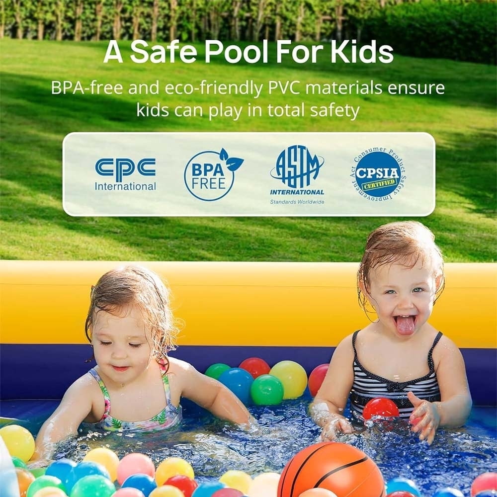 Evajoy Inflatable Kiddie Pool 90x55x35 Inch Basketball Hoop Durable PVC Backyard