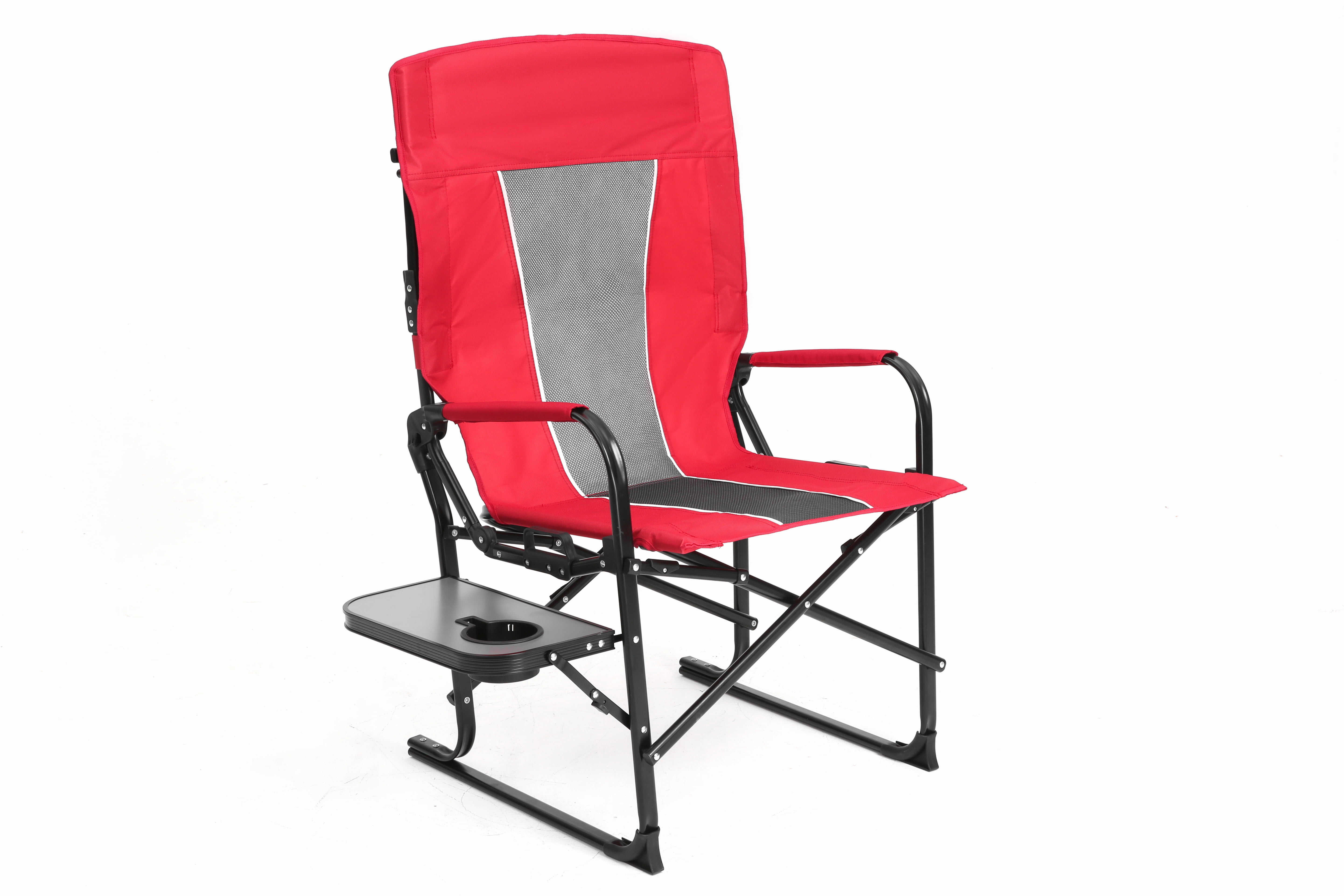 Camping Director Chair Oversized with Side Table and Cup Holder, Heavy Duty Portable Folding Chair for Beach and Lawn, Red