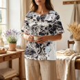 thumbnail image 3 of Womens Short Sleeve Floral Print Tops Dressy Casual Henley Button Down Blouses Summer Bussiness Work T-Shirts Loose Fit Flowy Tunic Blouses with Pocket, 3 of 5