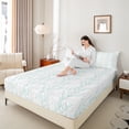 thumbnail image 4 of Feelyou Fashion Branches Plant Bed Sheets for Teen, Cyan Leaf Botabical King Sheets, Modern Buffalo Stripes Sheet Set, Microfiber Bedroom Decor, 4-Piece, 4 of 7