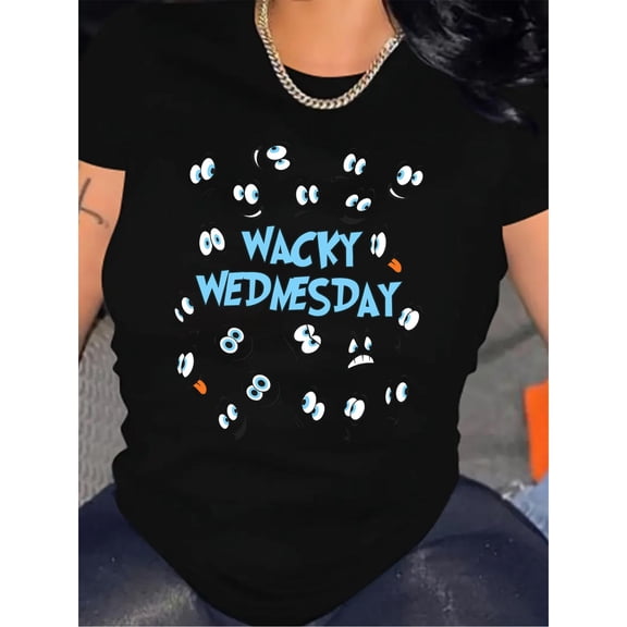 Women's Super Delightful "Wacky Wednesday" - Centric Graphic Tees, Eye - catching Cartoon Eyes Print T - shirts, Super Comfortable Short Sleeve Casual Shirts
