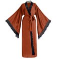 thumbnail image 4 of Arlun Silk Long Robes for Women Satin Lace-Trim Long Sleeve Bride Wedding-Night Bridal Bridesmaid Kimono Robes Lightweight Soft Comfortable Solid Color Wrap Sleepwear Coffee L, 4 of 4