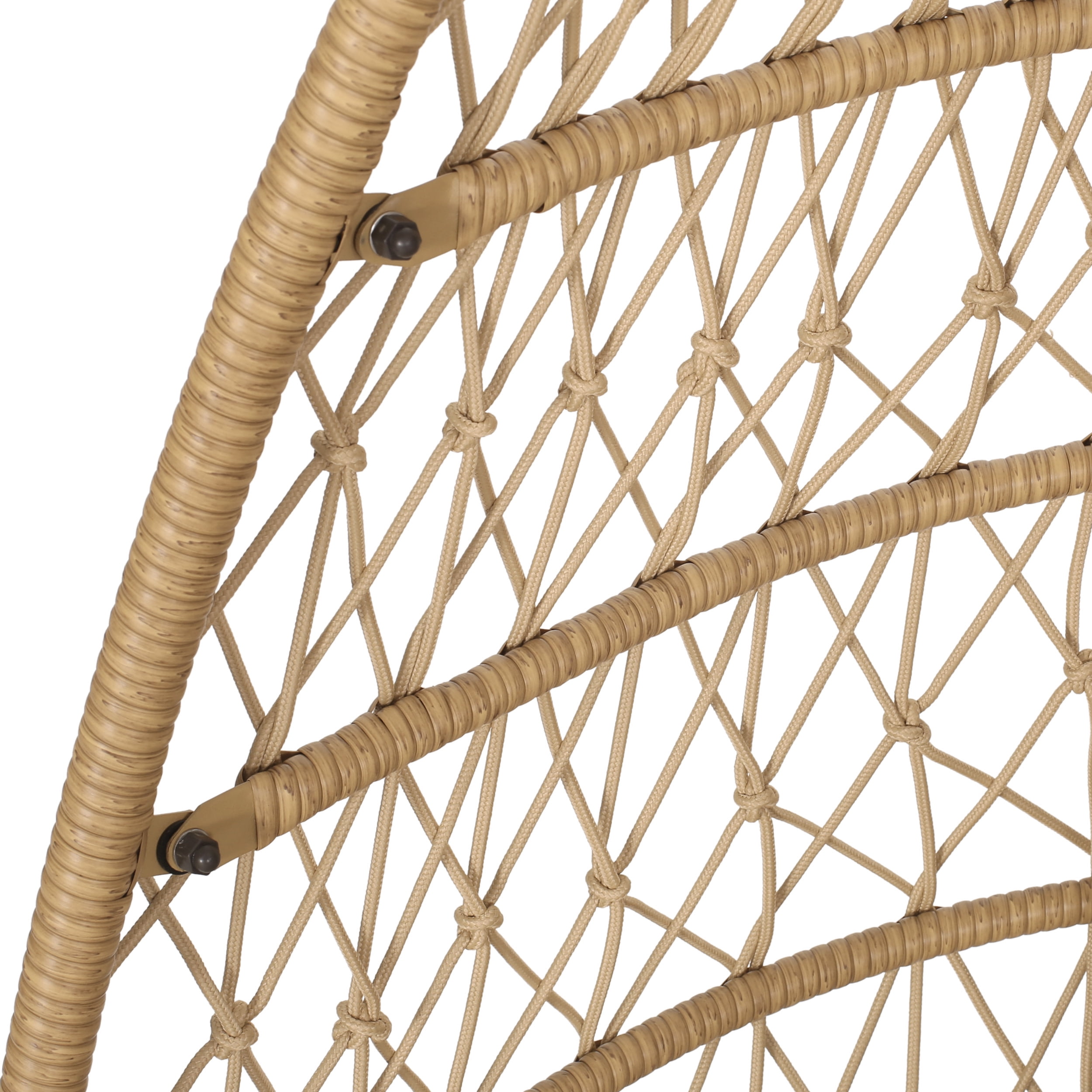 Kiara Wicker and Rope Outdoor Foldable Hanging Chair with Stand, Light Brown, Tan, and Black