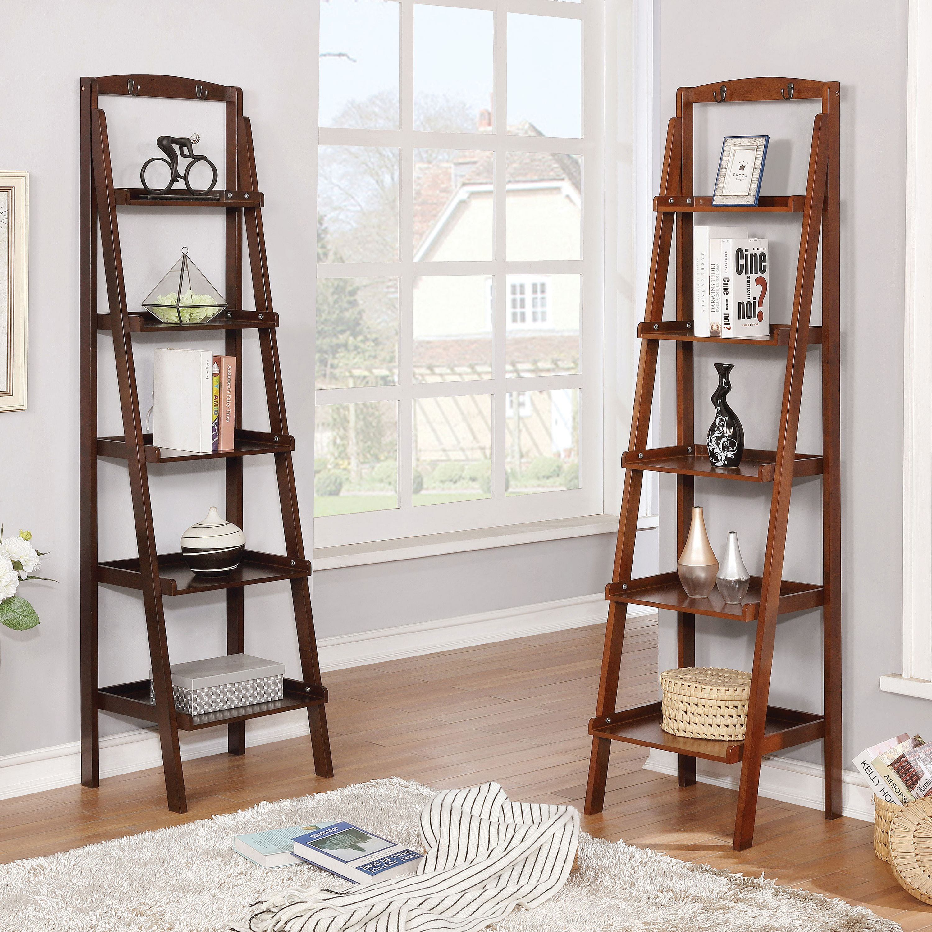 Jameson Contemporary Angled Ladder-Like 5-Tiered Shelf, Oak