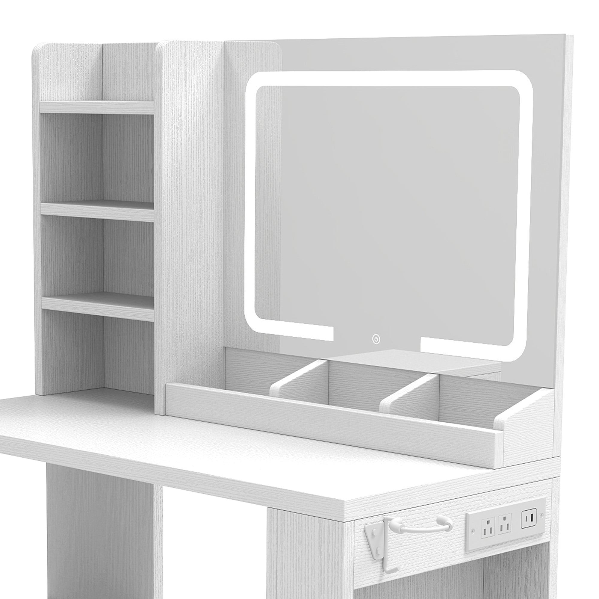 Uforic Makeup Vanity Desk with Mirror, 3 Lighting Modes, Charging Station, Storage Cabinet