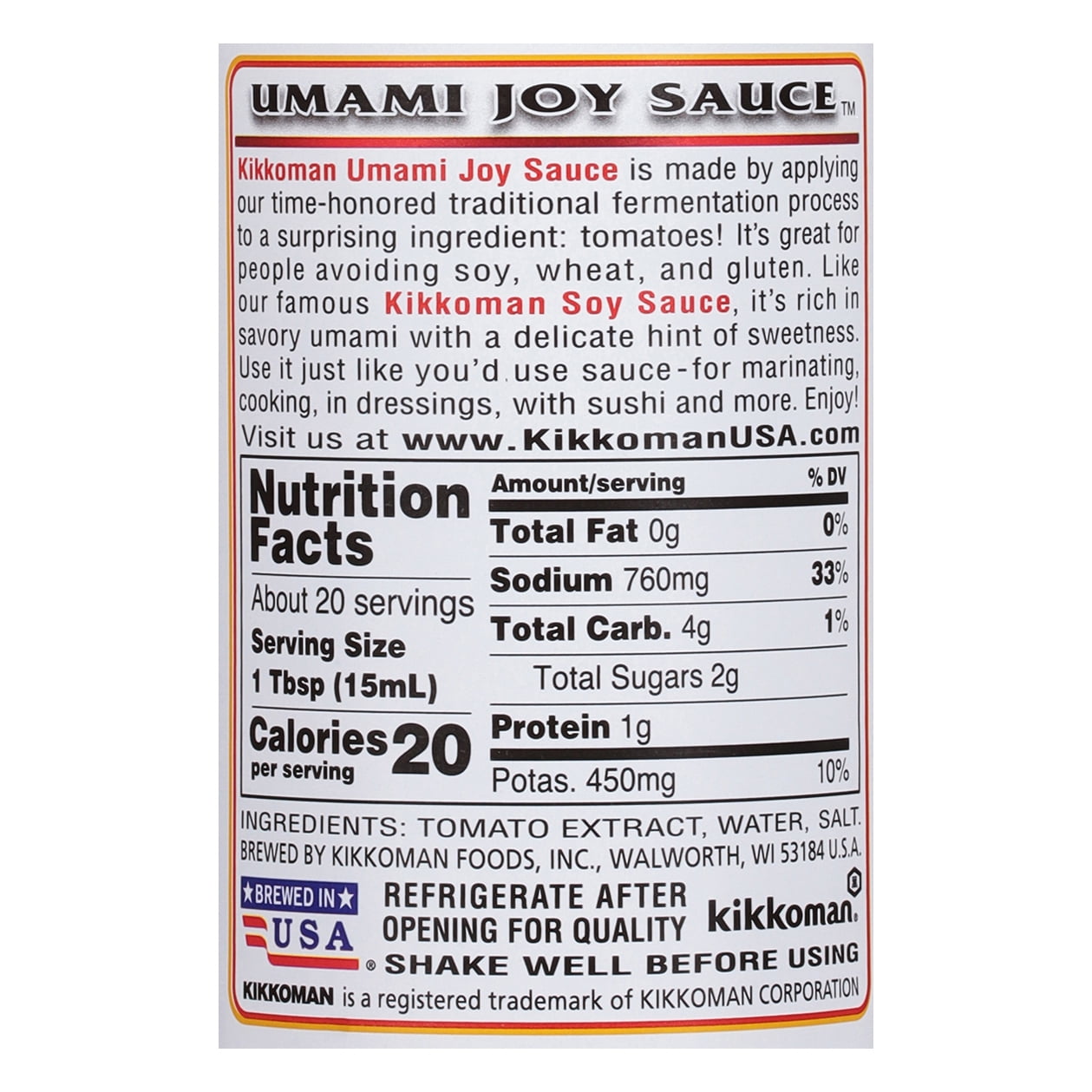 (6 pack) Kikkoman Gluten‑Free Umami Joy Sauce, 10 fl oz Glass Bottle
